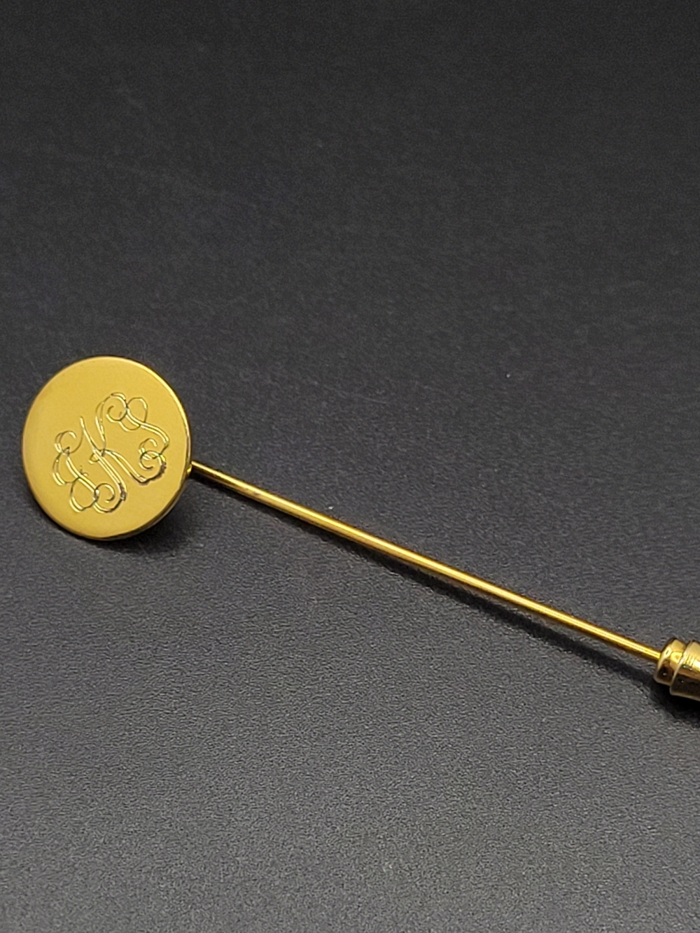 Gold-Tone Monogram "EKS" Stick Pin with Safety Clasp — Script Initial Lapel Pin